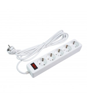 Fibonacci сетевой фильтр 5 гнезд, 3 метра, с заземлением, ПВС 3x0,75 кв.мм, 10А, 2200 Вт, белый 